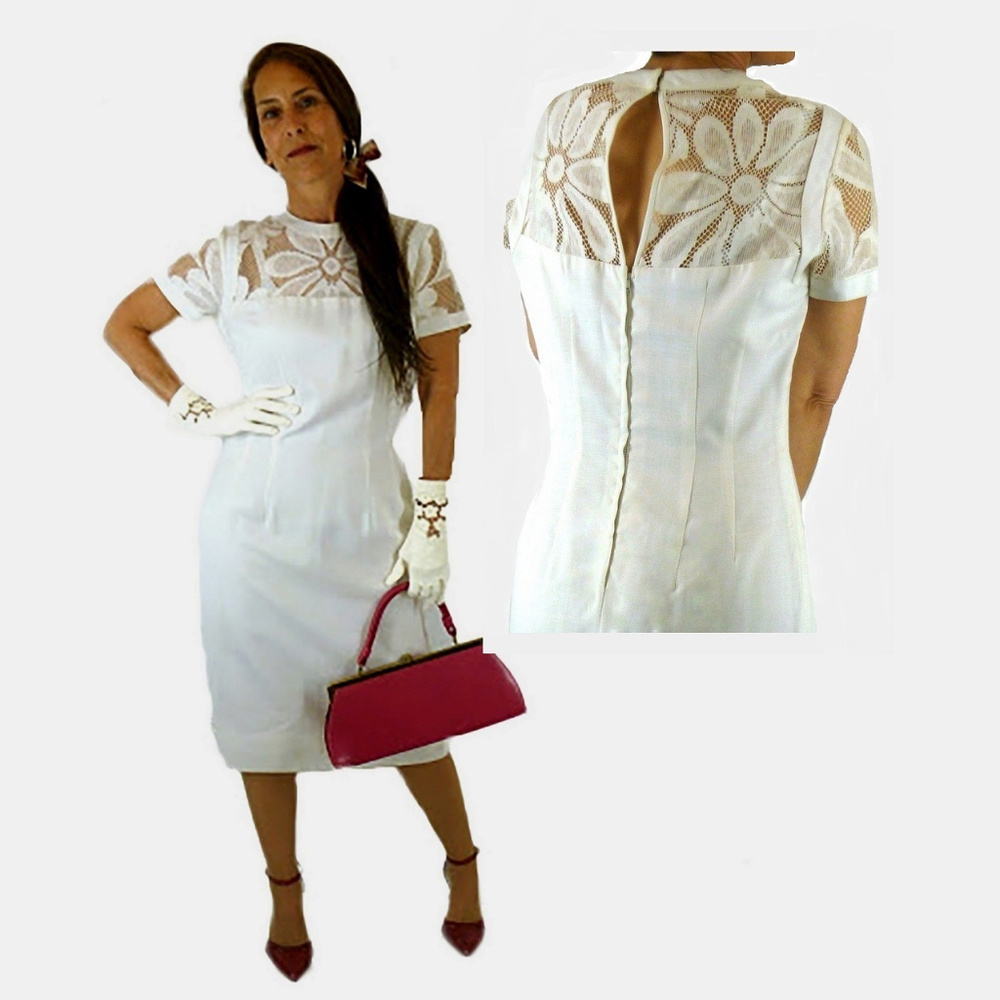 1960s Tea Party Wedding Dress Floral Cut Outs